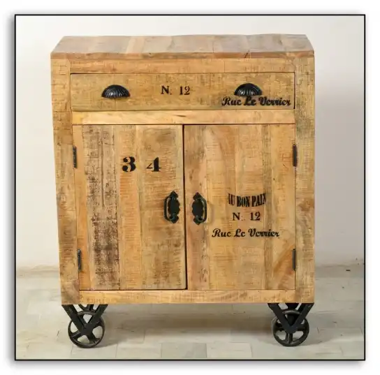Rustic Industrial Dresser / Sideboard with 2 Doors & 1 Drawers on Casters - popular handicrafts